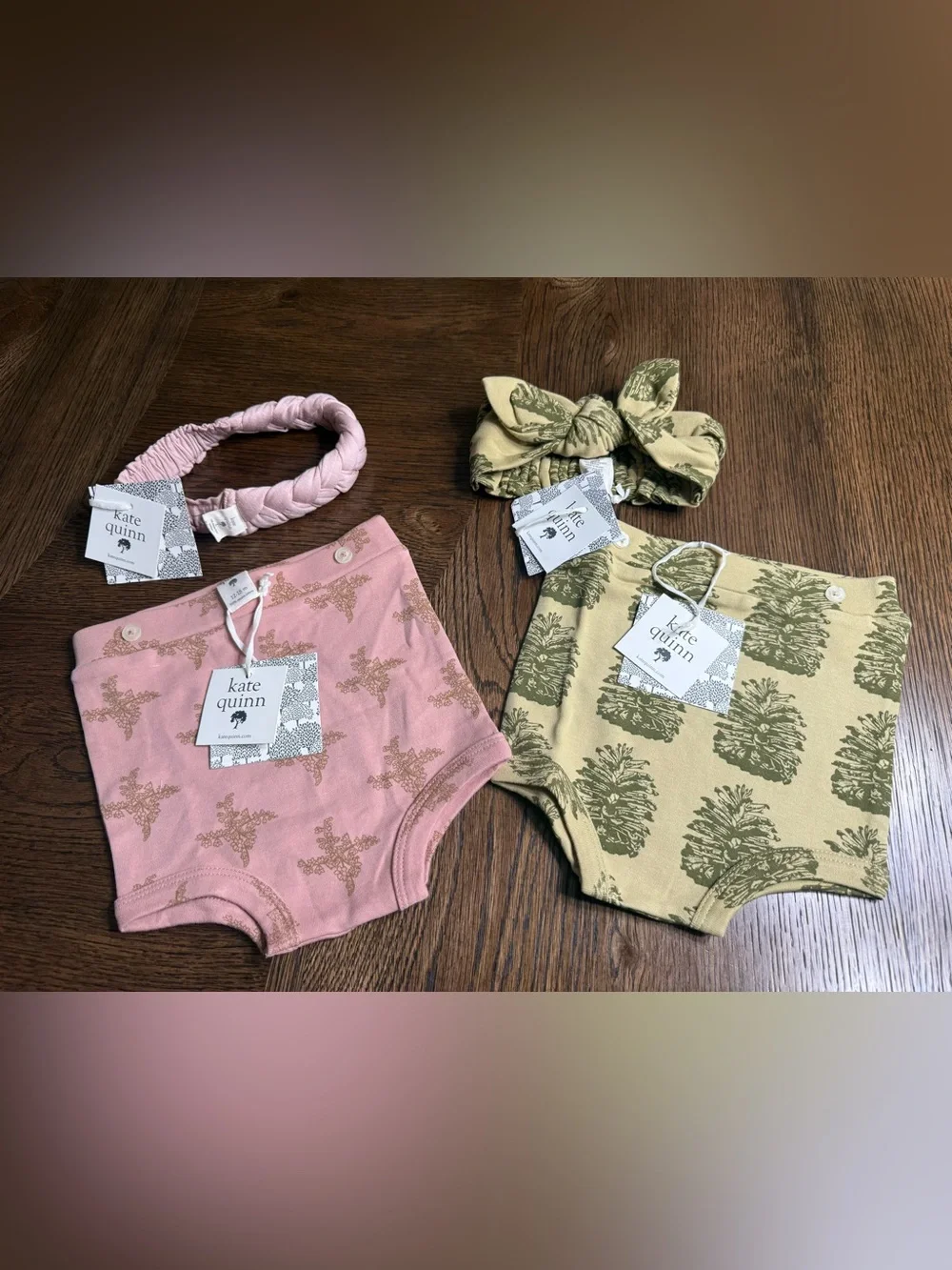 NWT kate quinn Pink Starfish & Olive Palm Diaper Cover Sets size 12-18 Months